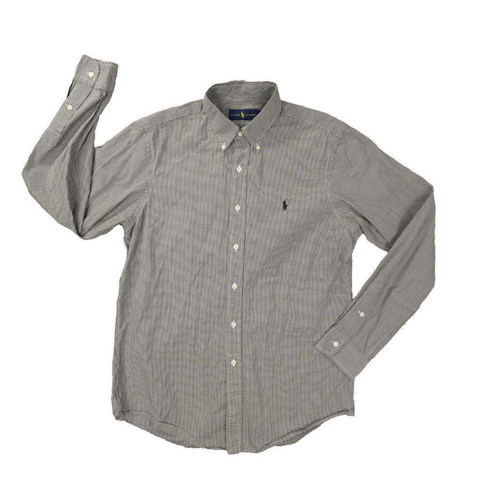 Ralph Lauren Button Up Shirt Men's Medium Black White Gingham Check Preppy